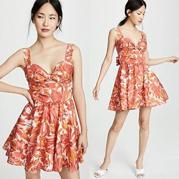NWT Alexis Ilda Floral Lined Knotted Cut Out Sweetheart Mini Dress Orange - Picture 1 of 9
